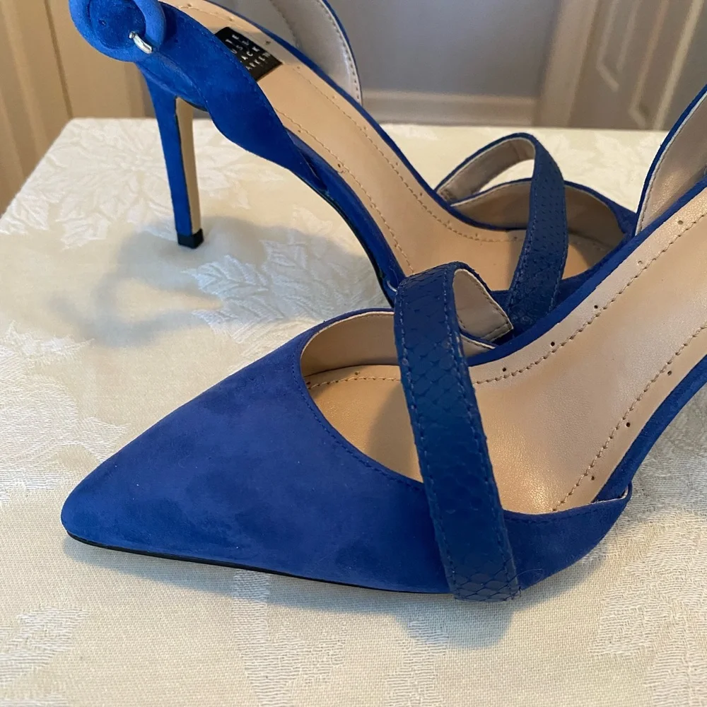 White House Black Market Royal Blue Suede Slingback With Snake Embossed Stran - Picture 4 of 9
